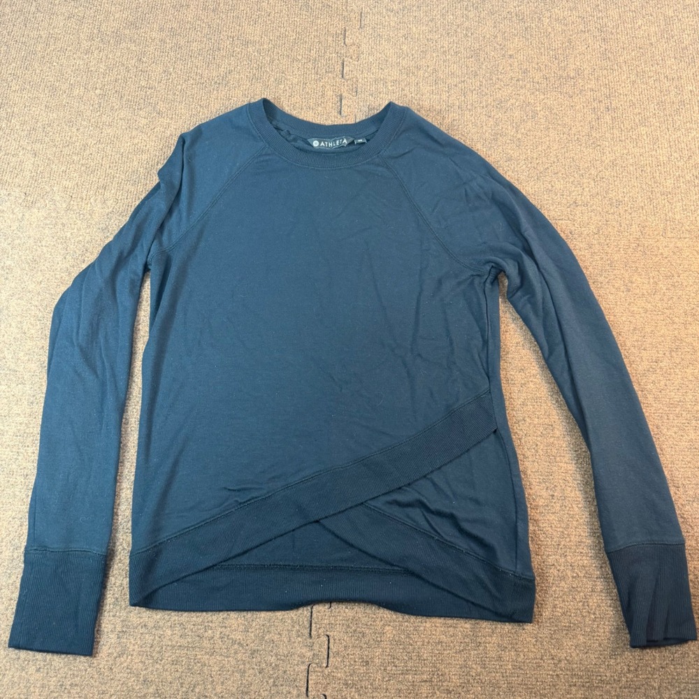 Athleta Crossover Tulip Hem Sweatshirt Womens XS Black Long Sleeve Active Top